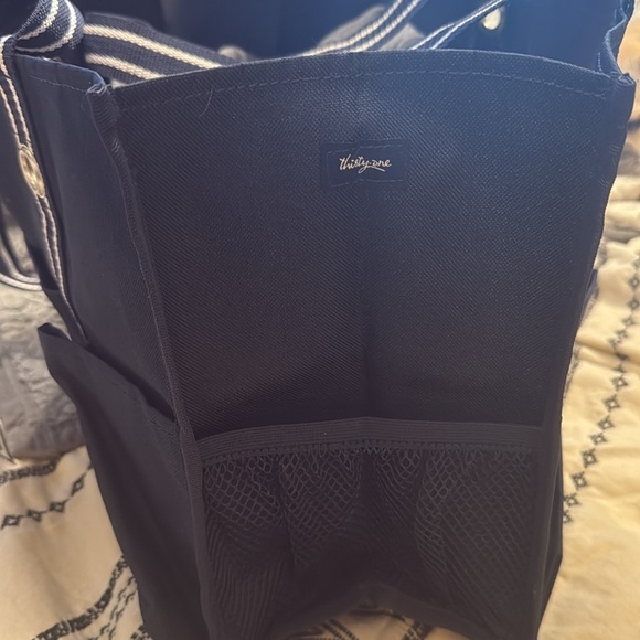 Stylish Black Canvas Tote Bag Navy 31 Thirty one medium storage bag pockets - Picture 3 of 5